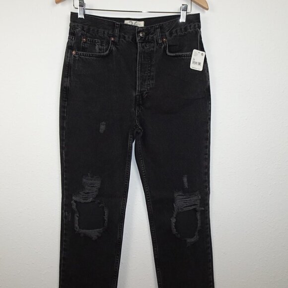Free People The Lasso Jeans Women's Size 26 Black Denim Distressed Straight Leg - Picture 3 of 11